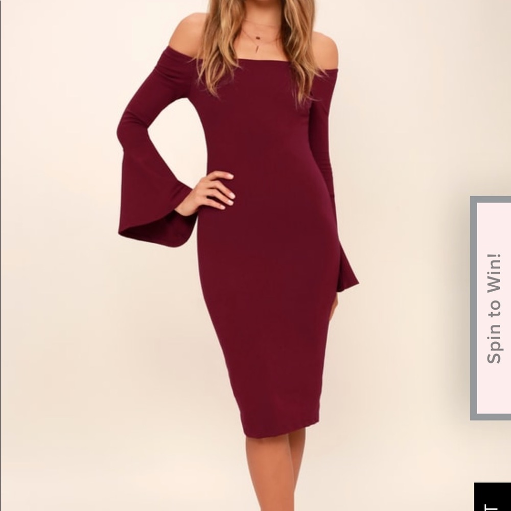 All She Wants Burgundy Off-the-Shoulder Midi Dress